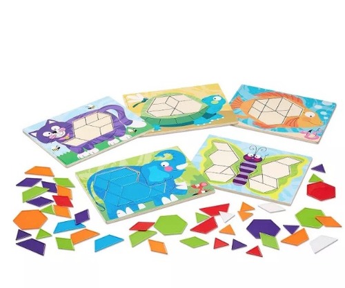 Melissa &amp; Doug Animal Pattern Blocks Set With 5 Double-Sided Wooden Boards and 47 Multi-Shaped Blocks