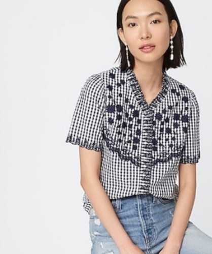 J.Crew Embroidered gingham top - 바로출고