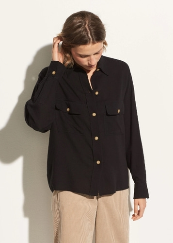 vince Buttoned Utility Shirt in Black -XS,S