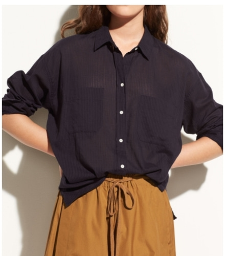 Vince Textured Cotton Utility Blouse in Coastal Blue