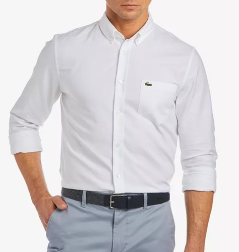 Lacoste Regular Fit Long Sleeve Button Down Solid Oxford Shirt