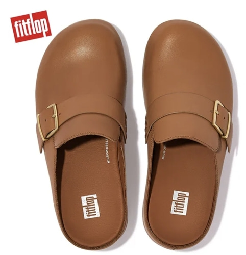 FITFLOP SHUV BUCKLE-STRAP LEATHER CLOGS