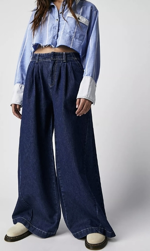 Free People Equinox Cotton Wide Leg Jeans in Ritual Blue