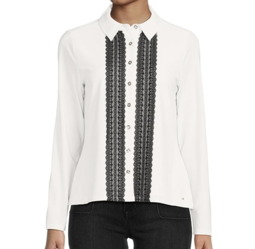 TOMMY HILFIGER Women&#039;s Long-Sleeve Lace-Trimmed Blouse