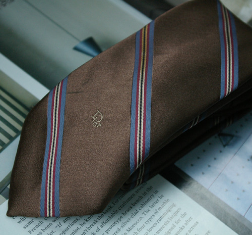 Vintage Christian Dior Chocolate Brown Striped Neck Tie 