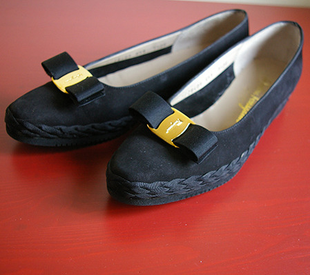 Vintage Salvatore Ferragamo Boutique  Black Suede Wedge Loafer -7.5  