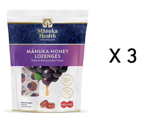 Manuka Health, MGO 400+ Manuka Honey Lozenges with Blackcurrant, 58 lozenges, 8.8 oz, 100% Natural with Vitamin C - 58개 3봉 (총 174로렌지)