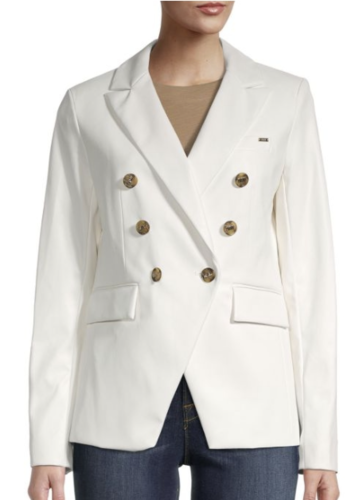 DKNY Double-Breasted Faux Leather Blazer