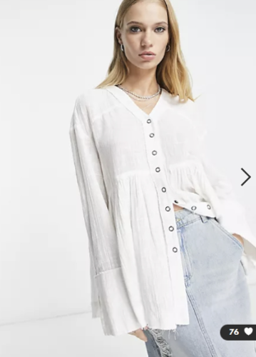 Free People babydoll button through shirt in white